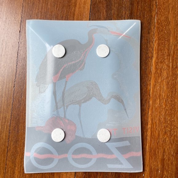 NEW Visit the Zoo with Cranes / Herons Vintage Poster Reproduced on Glass Tray - Picture 3 of 3